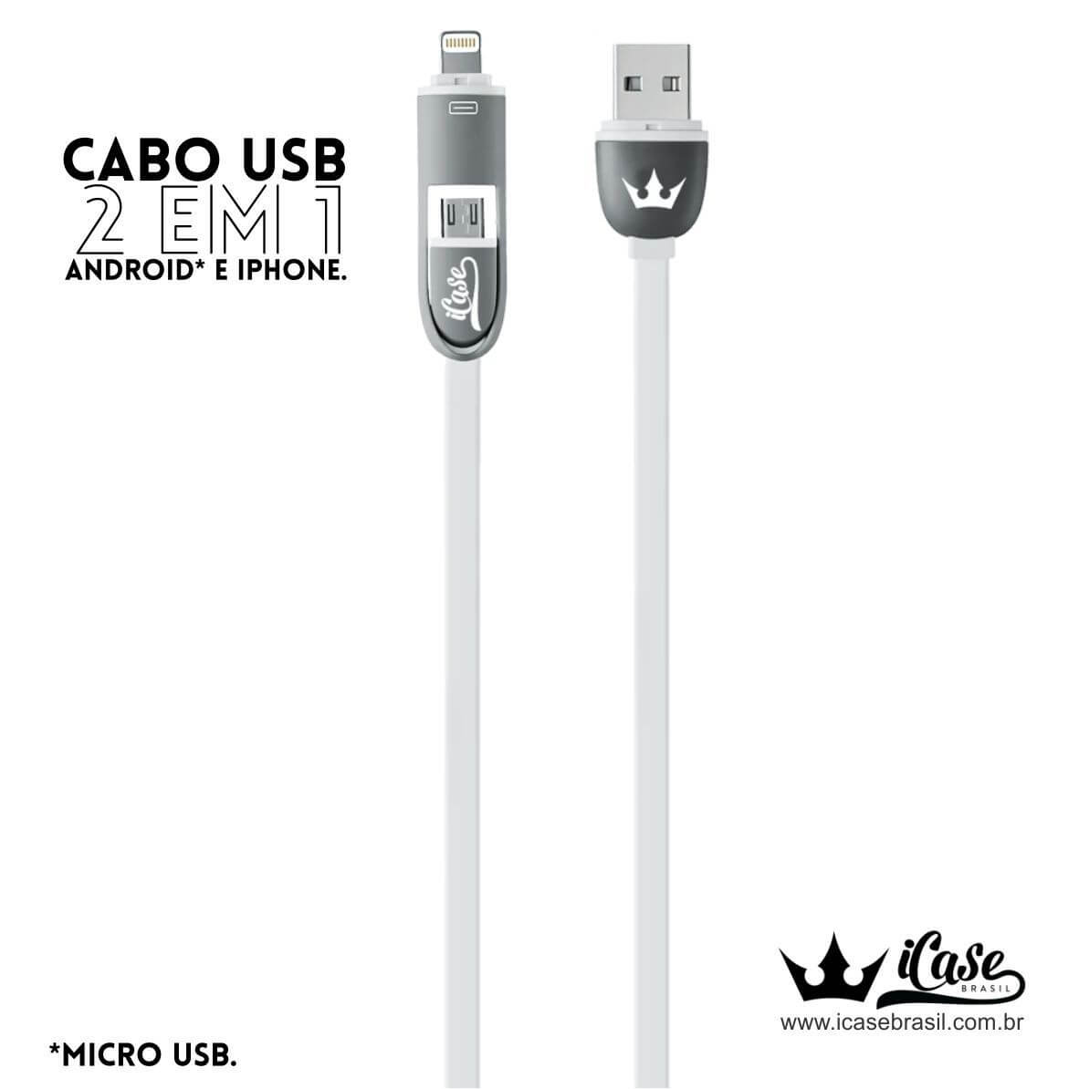 Cabo 2 em 1 - MICRO USB - ANDROID E IPHONE - Cabo 2 em 1